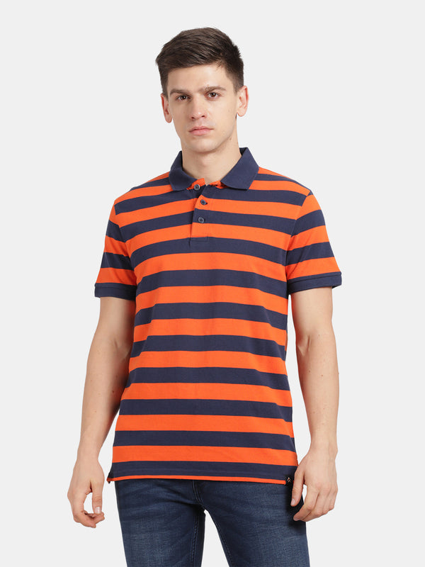 Men's Navy&Orange Striped Polo t-shirt