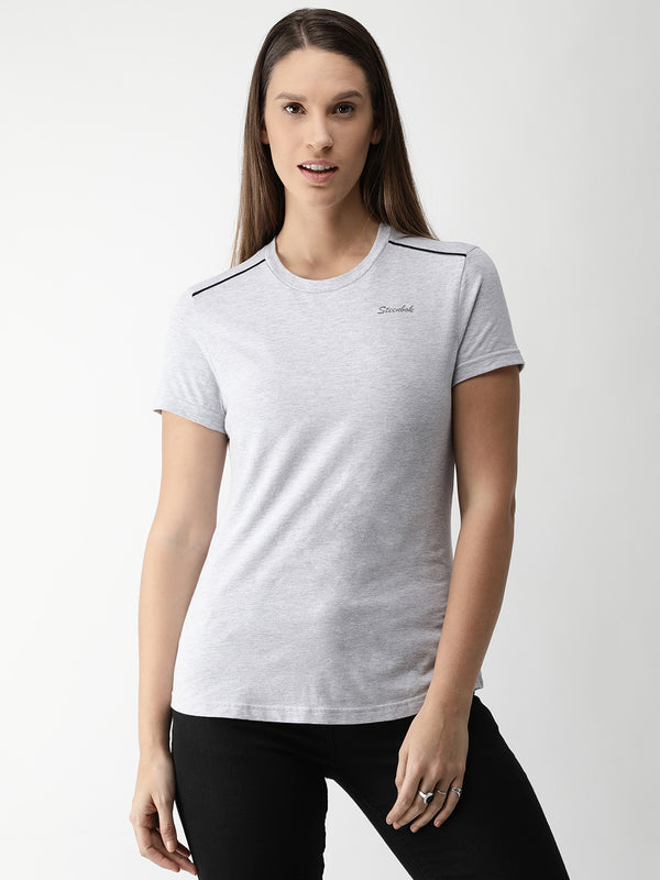 Women's Grey Melange Odour-Free Crew Neck T-Shirt
