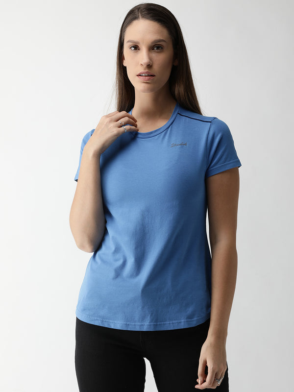 Women's Azure Blue Odour-Free Crew Neck T-Shirt