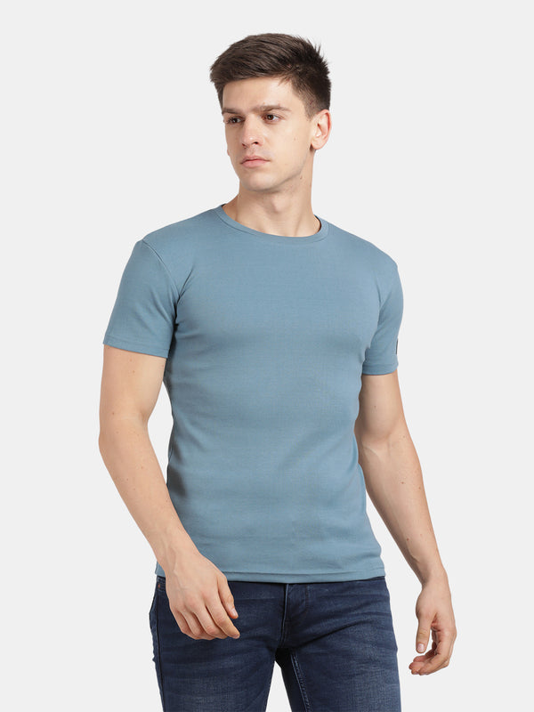 Men's Slate Blue Stretchred Basic Tshirt