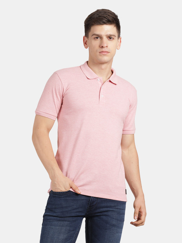 Men's Light Pink Solid Polo t-shirt