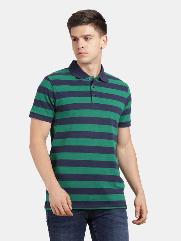 Men's Navy&Green Striped Polo t-shirt