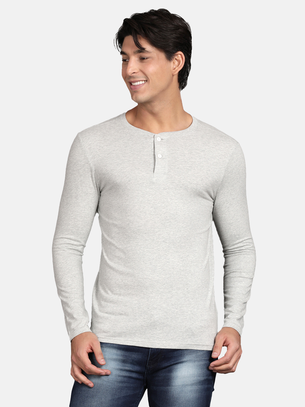 Men's Organic Cotton Grey Heather Fullsleeve Henley T shirts