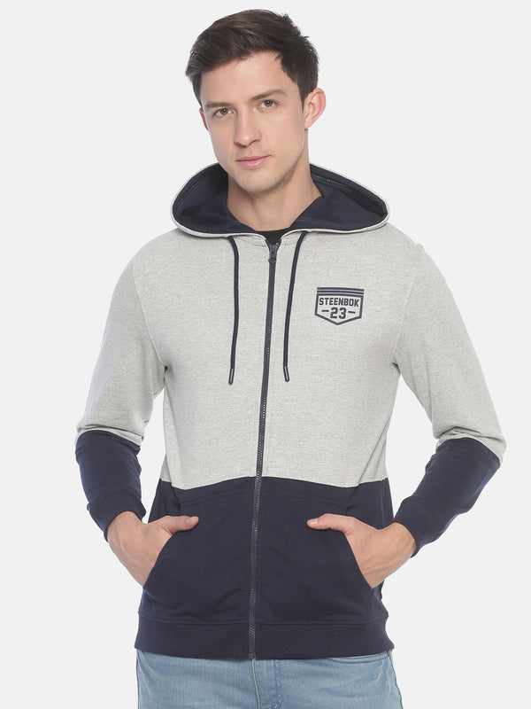 Grey & Navy  Hooded Full Sleeve Sweatshirt for men