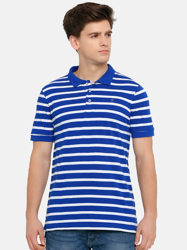 Men's White Striped Blue Polo T-Shirt