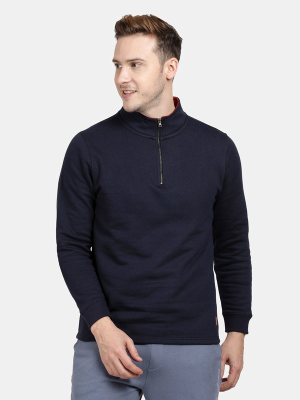 Navy High Neck With Zipper Sweatshirt