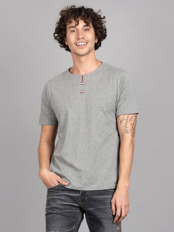 Dark Grey Henley Neck T- Shirt for men