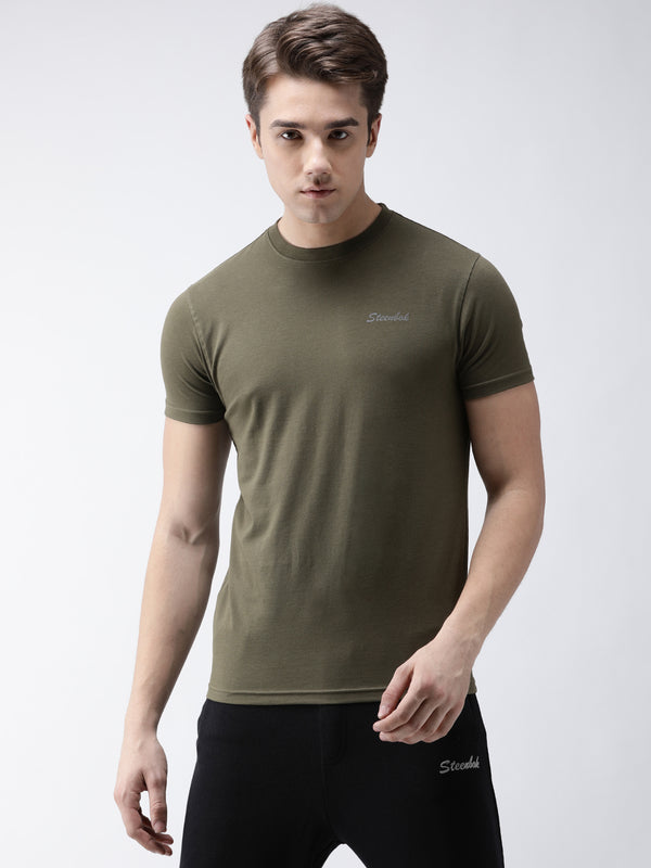 Men's Olive Green Odour-Free Crew Neck T-Shirt