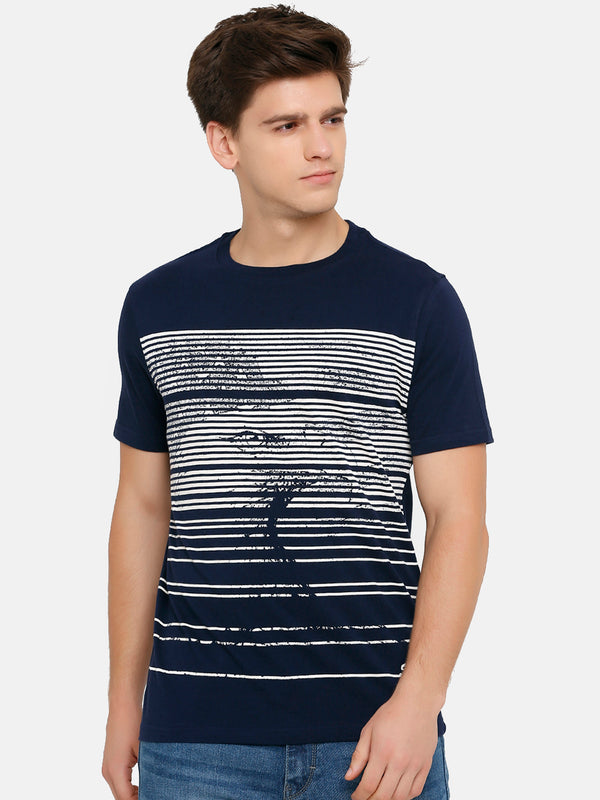 Men's Navy Printed Crew Neck T-Shirt