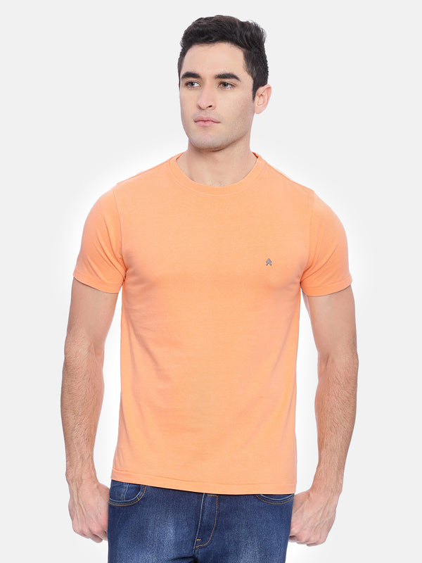 Men's Orange Solid Crew Neck T-Shirt