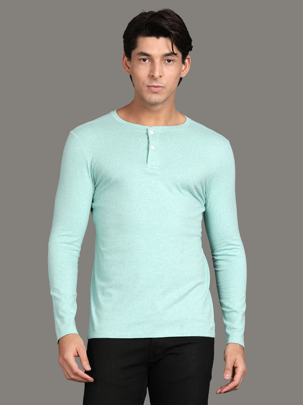 Men's Organic Cotton Tiki Green Heather Fullsleeve Henley T Shirts