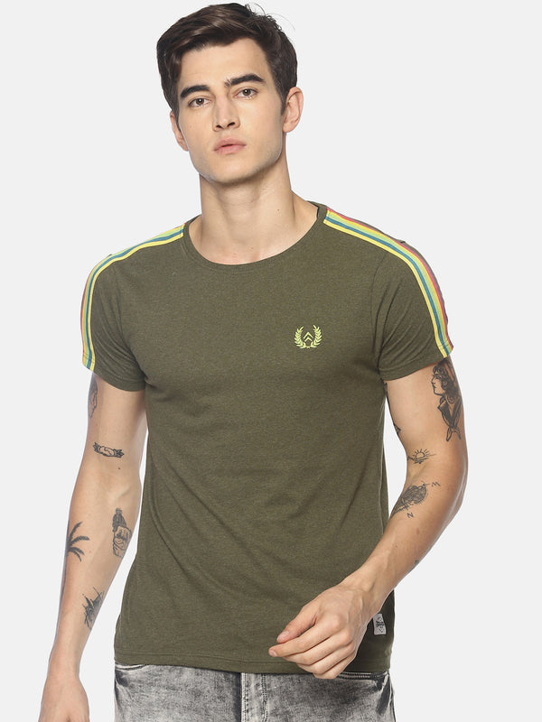 Men's Green Solid Crew Neck T-Shirt