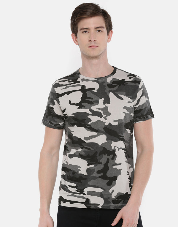 Men's Grey Water Repellent  Camo Crew Neck T-Shirt