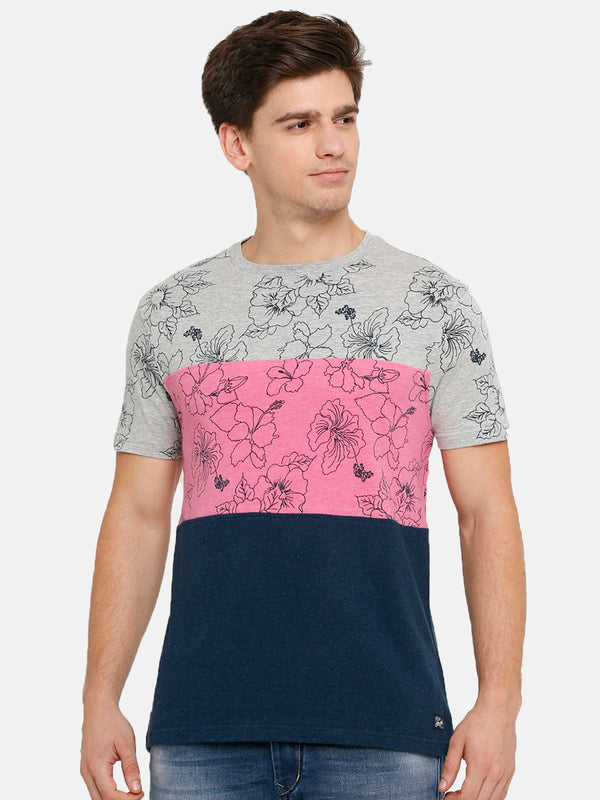 Men's AOP with Grey Marl and Navy Marl Crew Neck T- Shirt