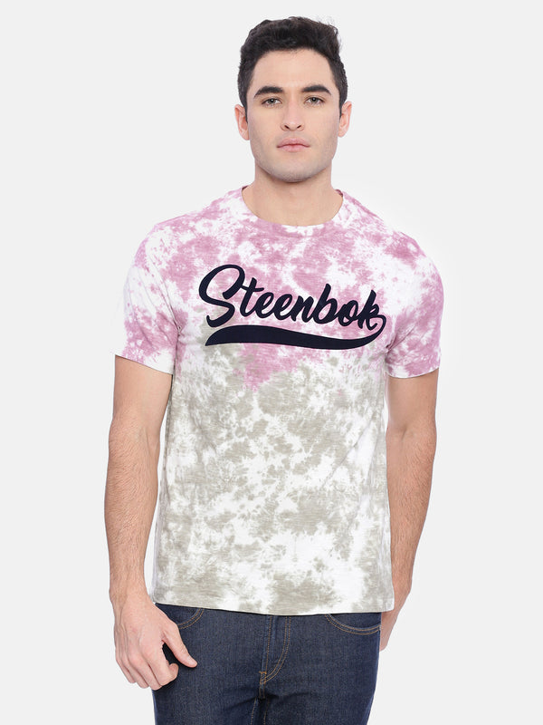 Men's Green and Pink Crew Neck T-Shirt