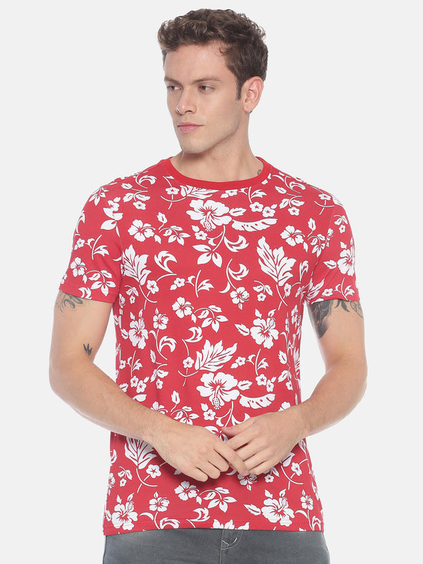 Men's Allover Printed Round Neck T-Shirt