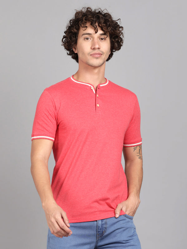 Red Henley Neck T-Shirt for men