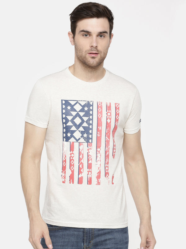Men's Off-White Printed Crew Neck T-Shirt