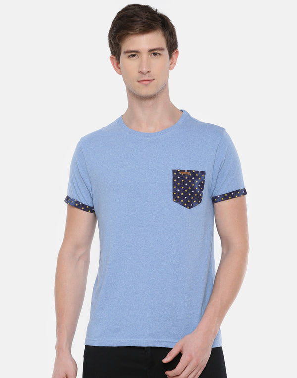 Men's Blue Heather Printed Crew Neck T-Shirt.
