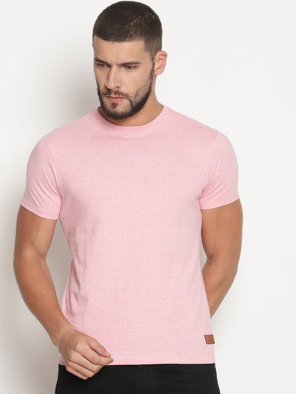 Men's Pink Melange Crew Neck T-Shirt