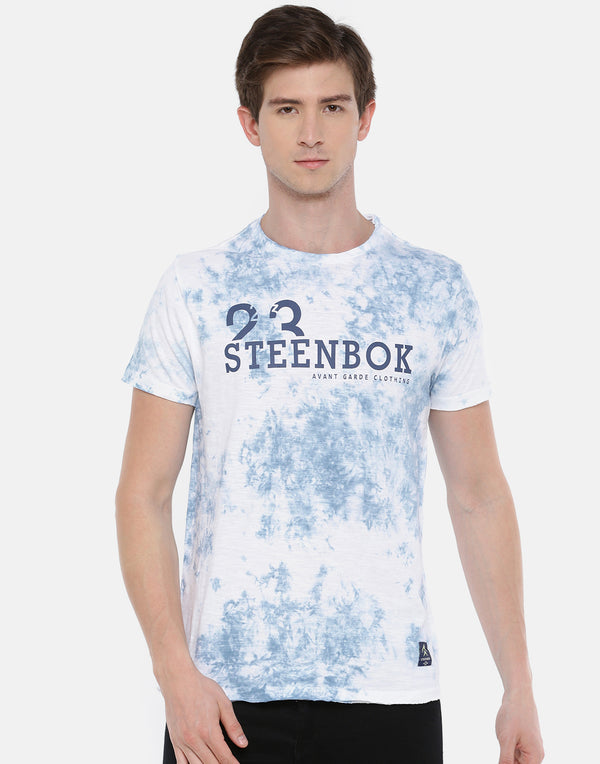 Men's Blue Tie & Dye Crew Neck T-Shirt