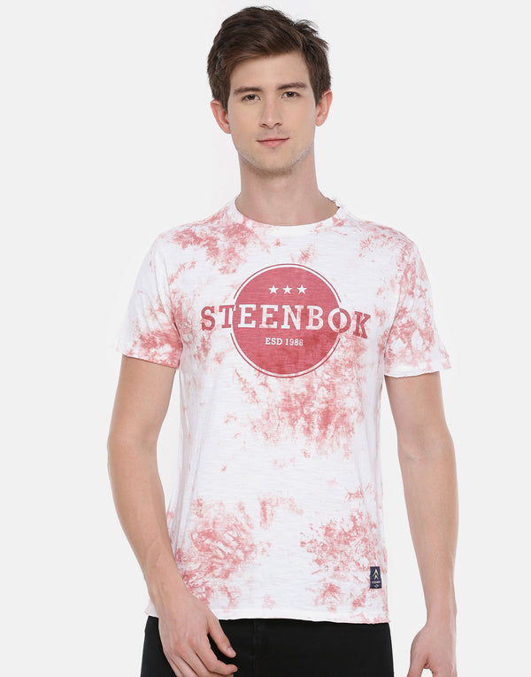 Men's Peach Tie & Dye Crew Neck T-shirt