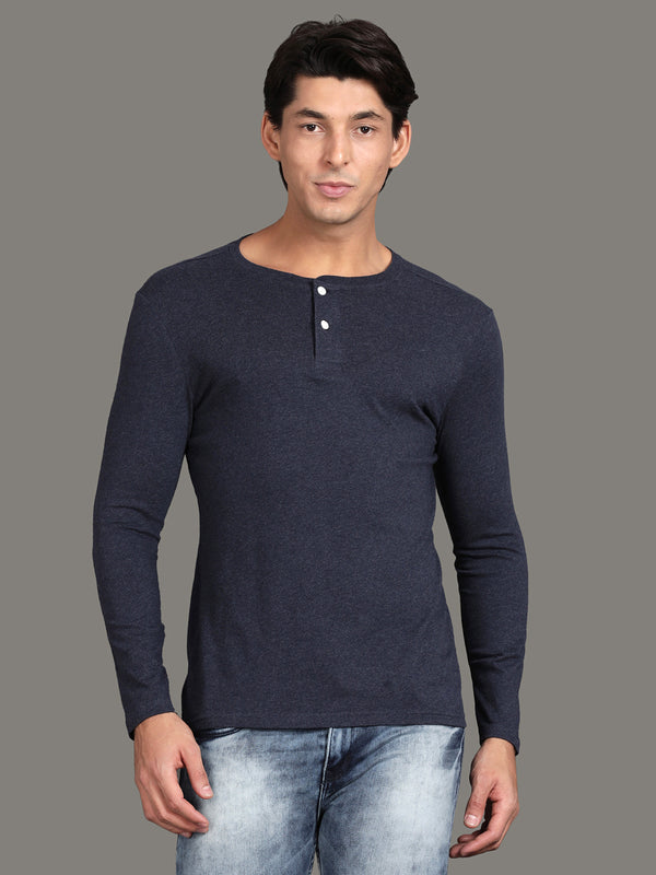 Men's Organic Cotton Winter navy Fullsleeve Henley T shirts