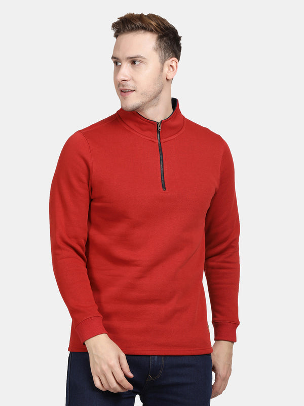Red High Neck With Zipper Sweatshirt for Men