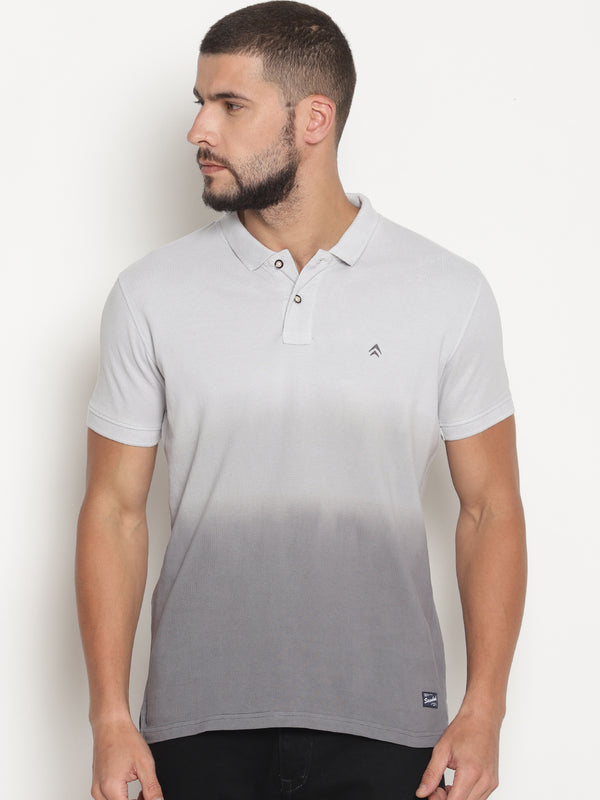Men's Dip dye Smoke Grey Gradiation Polo T-Shirt