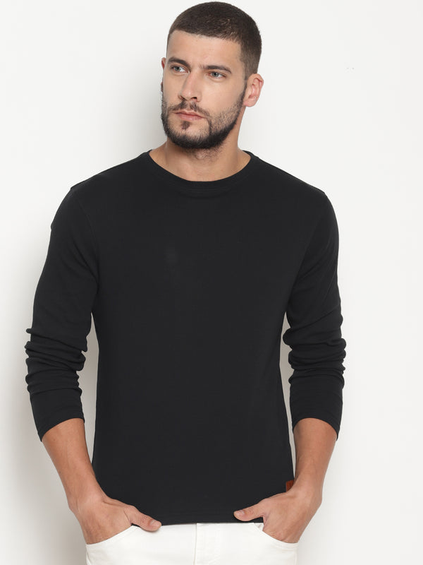 Men's Black Full Sleeve Crew Neck T-Shirt