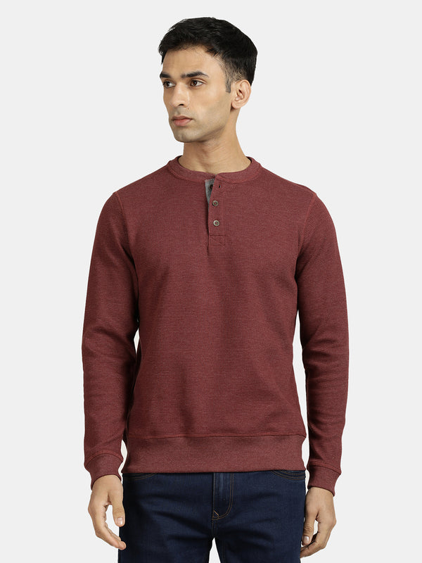Dark Berry Waffle Knit Henley Men's Sweatshirt