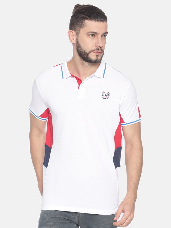 Men's White Polo T-shirt with Rainbow collar