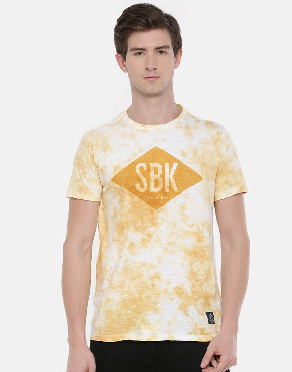 Men's Yellow Tie & Dye Crew Neck T-shirt