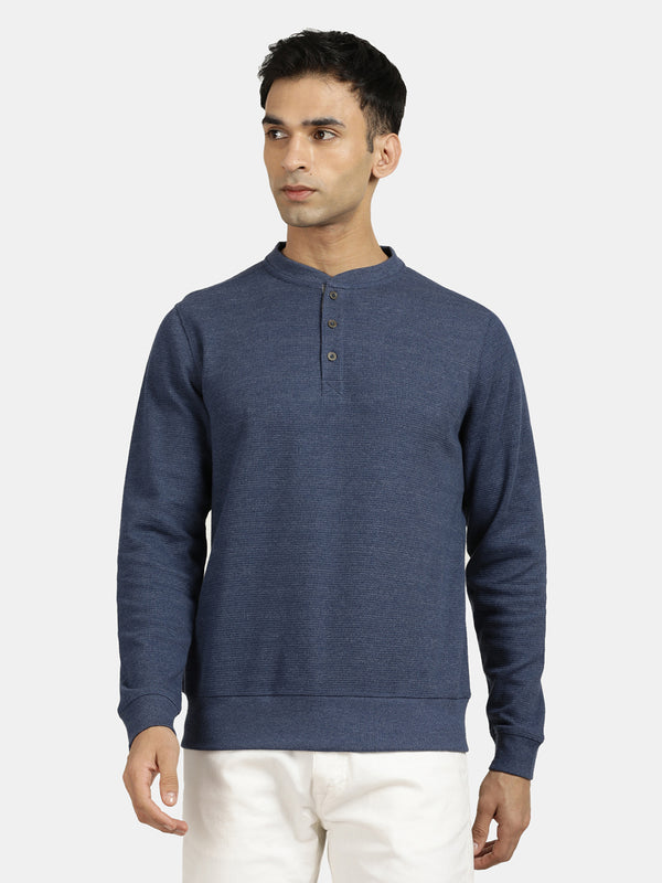 Blue Topaz Waffle Knit Henley Sweatshirt for men