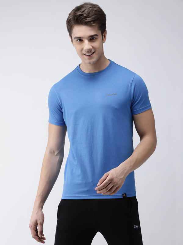 Men's Azure Blue Odour-Free Crew Neck T-Shirt