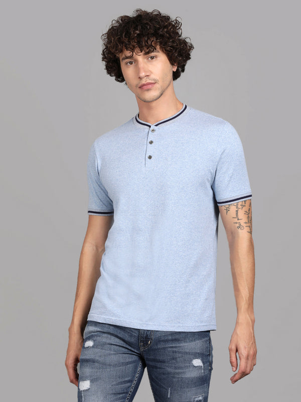 Sky Blue Henley neck T shirt for men