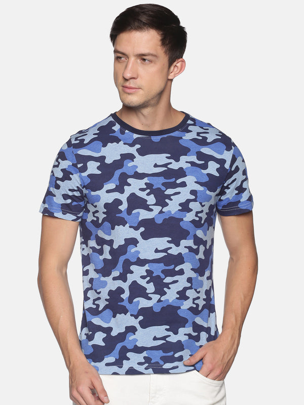 Blue Camo Printed T-Shirt