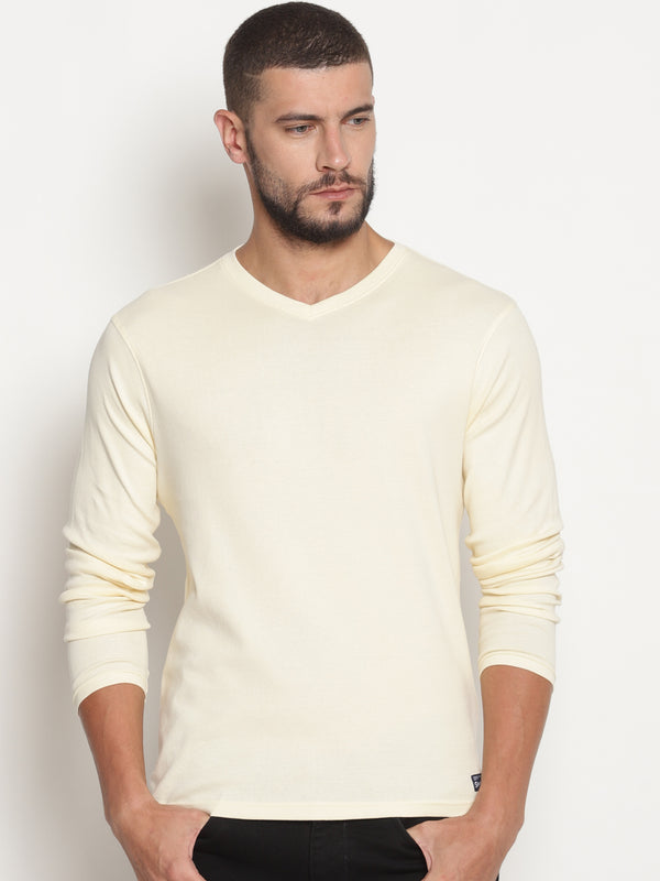 Men's Full Sleeve Off-White V-Neck