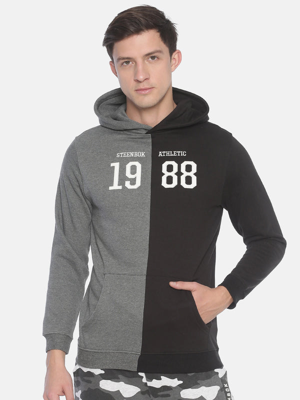 Black & Grey Hooded Full Sleeve Sweatshirt for men