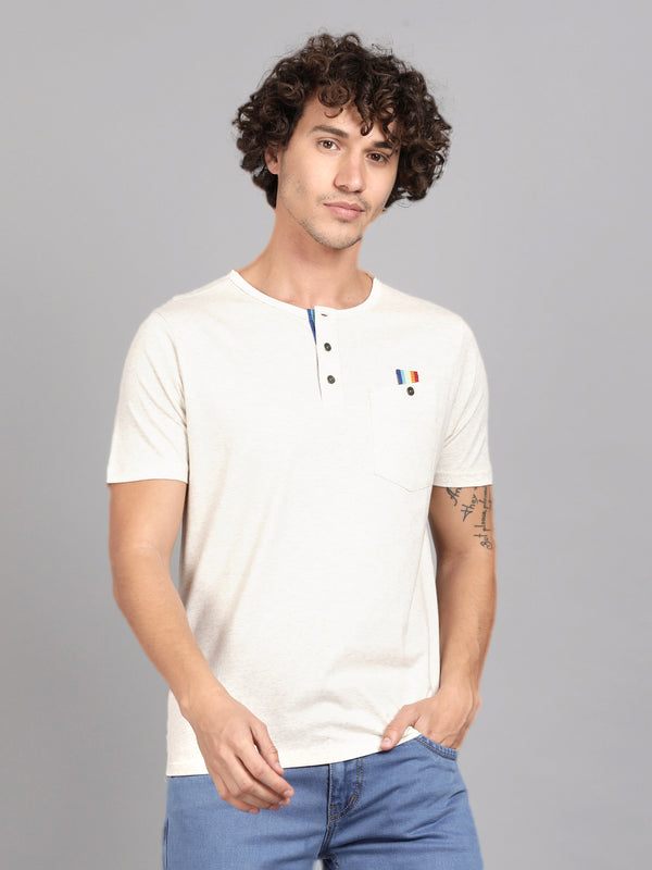 Lt.Pink Henley Neck With Pocket Short Sleeve