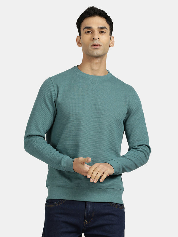 Steam Green Waffle Knit Sweatshirt for men