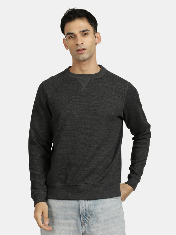 Faded Black Waffle Knit Men's Sweatshirt