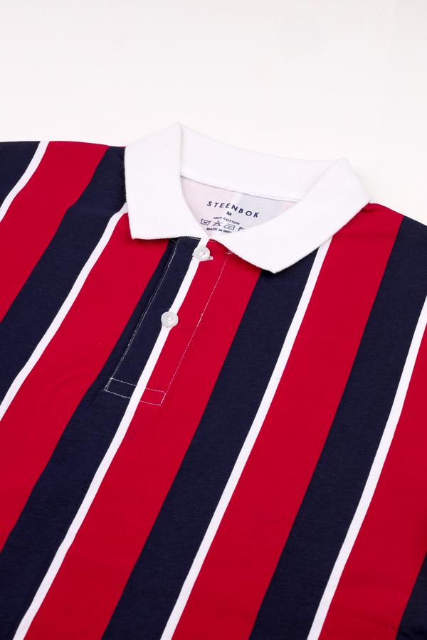 Men's Red Vertical Striped Polo T-Shirt