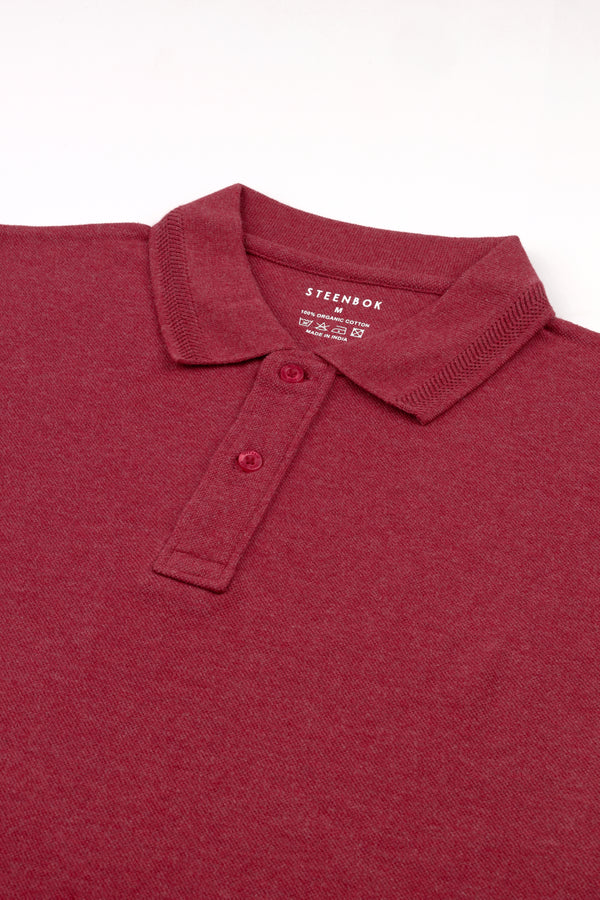 Maroon Melange Men's Double Tuck Pique Polo