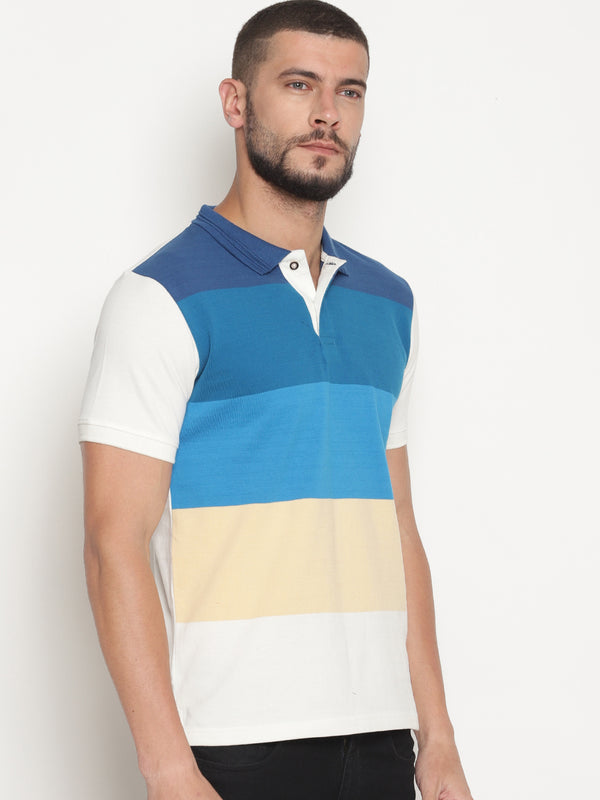 Men's Multi Colored Striped Polo T-Shirt